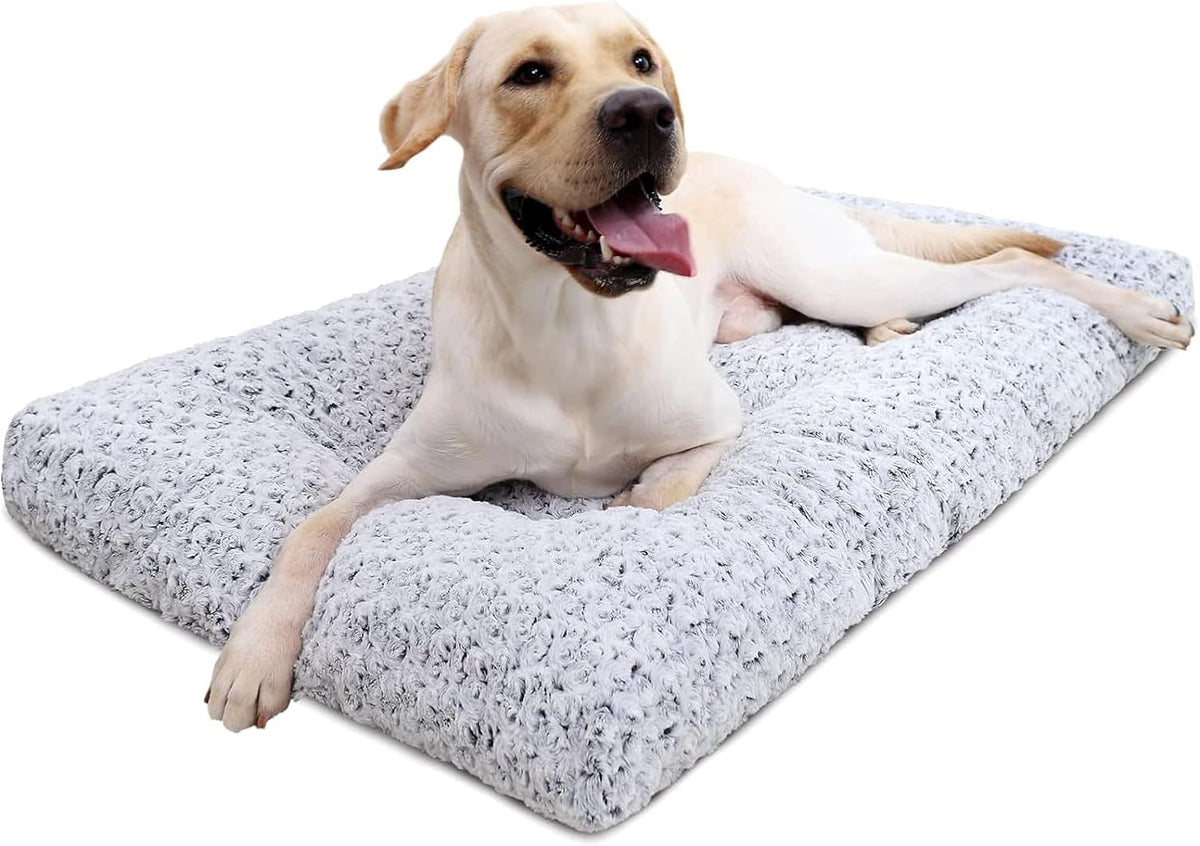 Washable Dog Bed Medium Size Dog Crate Bed Plush Pet Mat 35"X23" Gray