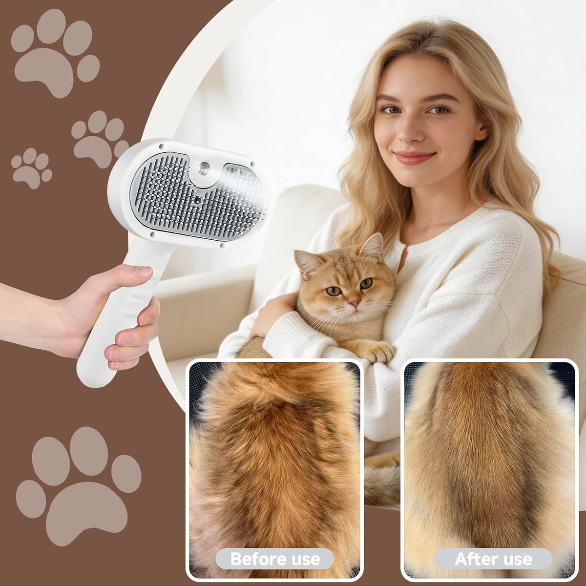 Pet Steam Brush for Dog, Cat Brushes for Indoor Cats - 1 Waterless Shampoo