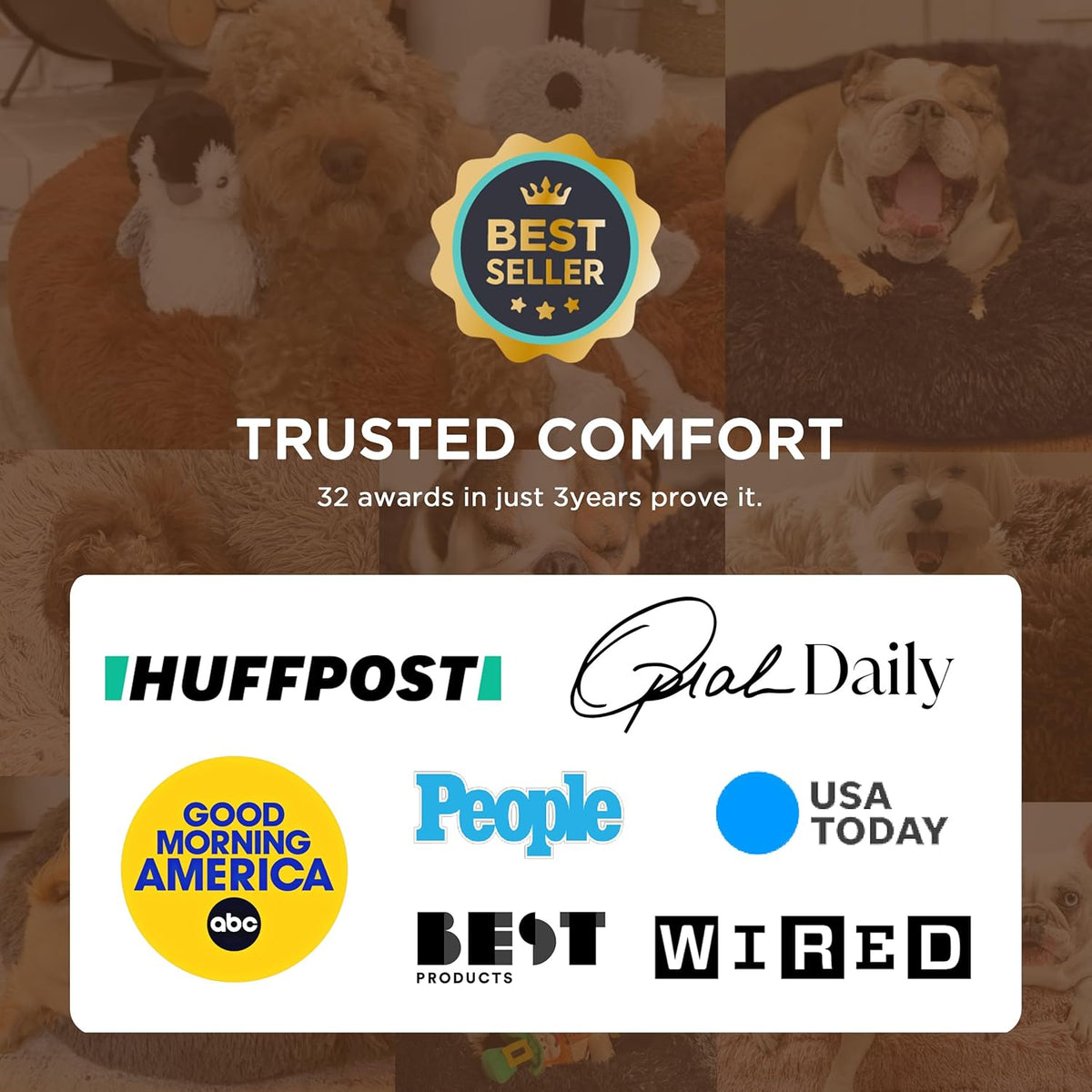 Calming Dog Bed Medium Size Dog Donut Washable Pet Bed,30Ins Camel