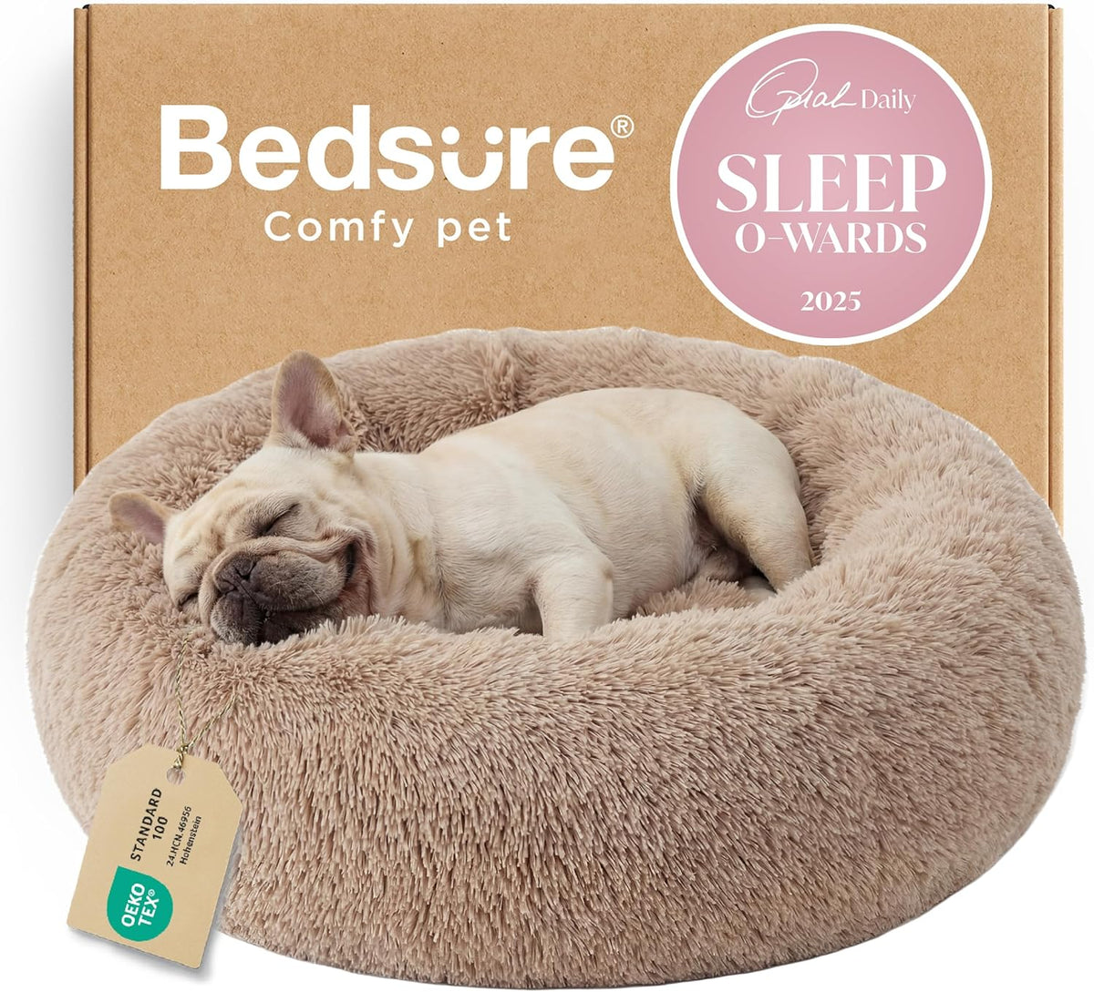 Calming Dog Bed Medium Size Dog Donut Washable Pet Bed,30Ins Camel