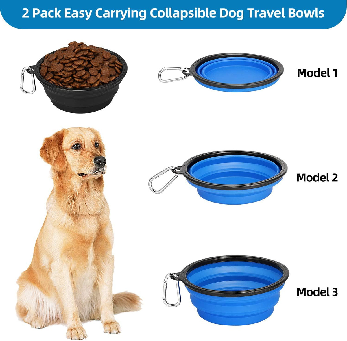 Large Collapsible Dog Bowls 2 Pack, 34Oz Foldable Dog Travel Bowl