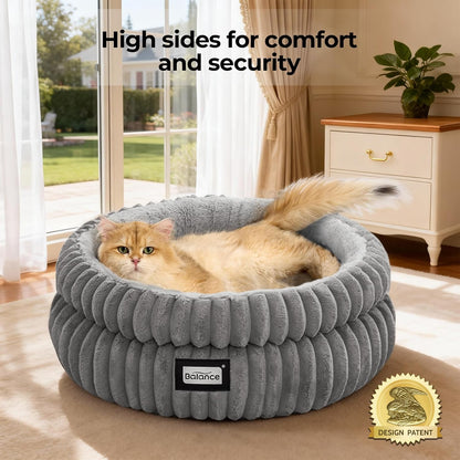 Cat Bed Kitten Bed, Washable round Cat Beds for Indoor Cats, Super Soft Plush Faux Fur Pet Bed for Puppy and Kitten with Anti-Slip Bottom