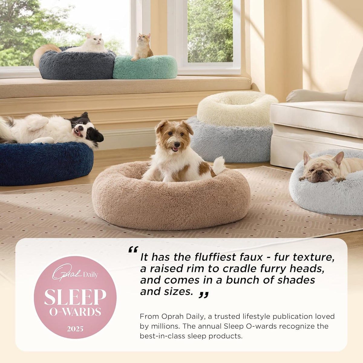 Calming Dog Bed Medium Size Dog Donut Washable Pet Bed,30Ins Camel