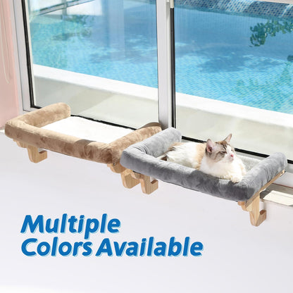 Cat Perch for Windowsill with Bolsters (Natural Wood/Gray, L)
