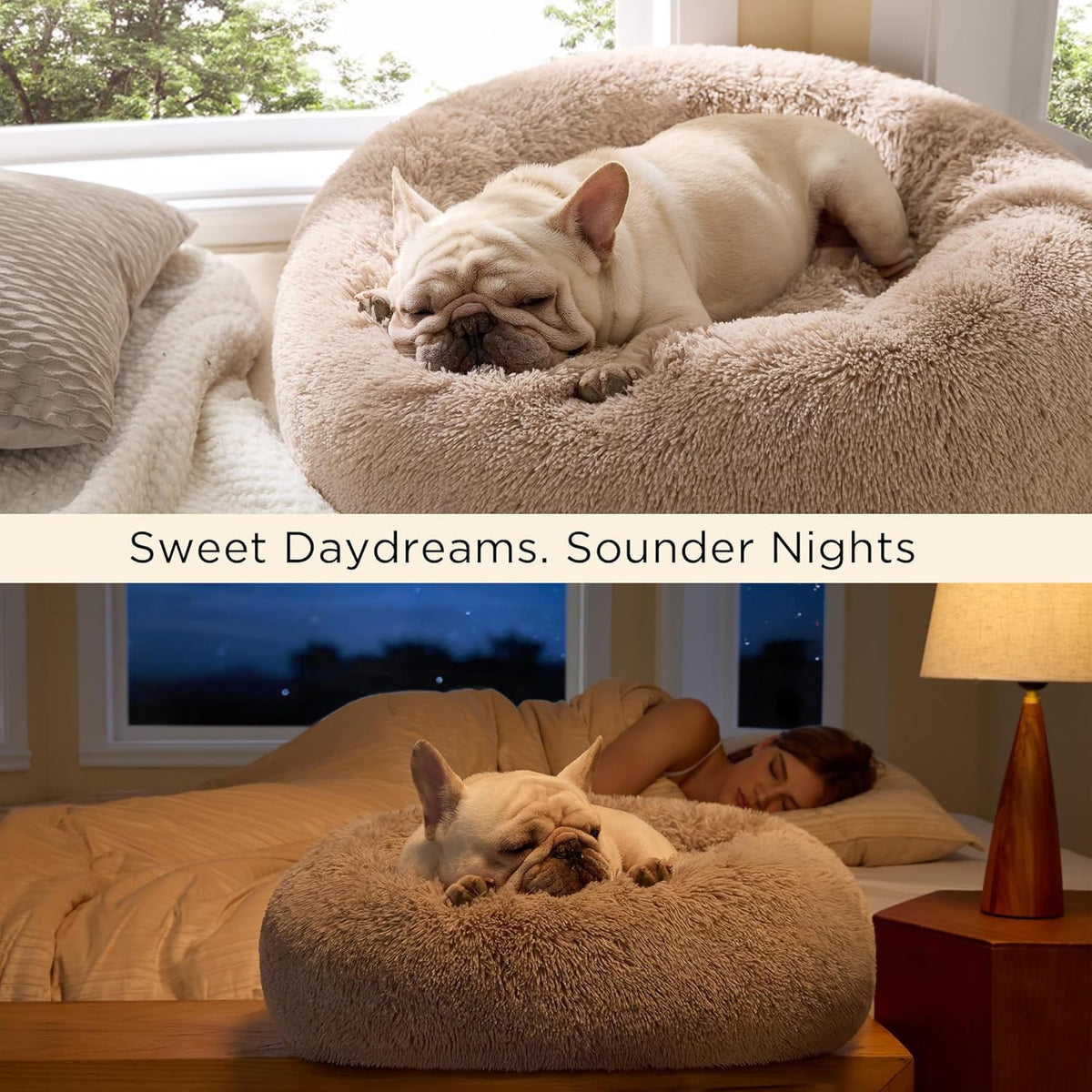 Calming Dog Bed Medium Size Dog Donut Washable Pet Bed,30Ins Camel