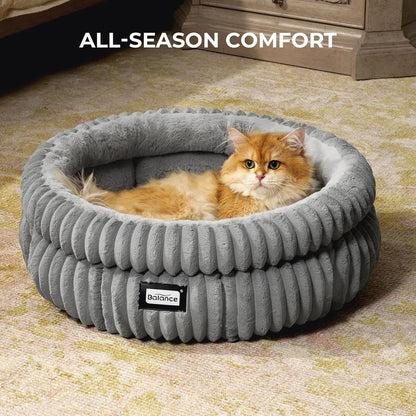 Cat Bed Kitten Bed, Washable round Cat Beds for Indoor Cats, Super Soft Plush Faux Fur Pet Bed for Puppy and Kitten with Anti-Slip Bottom