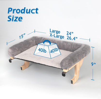 Cat Perch for Windowsill with Bolsters (Natural Wood/Gray, L)