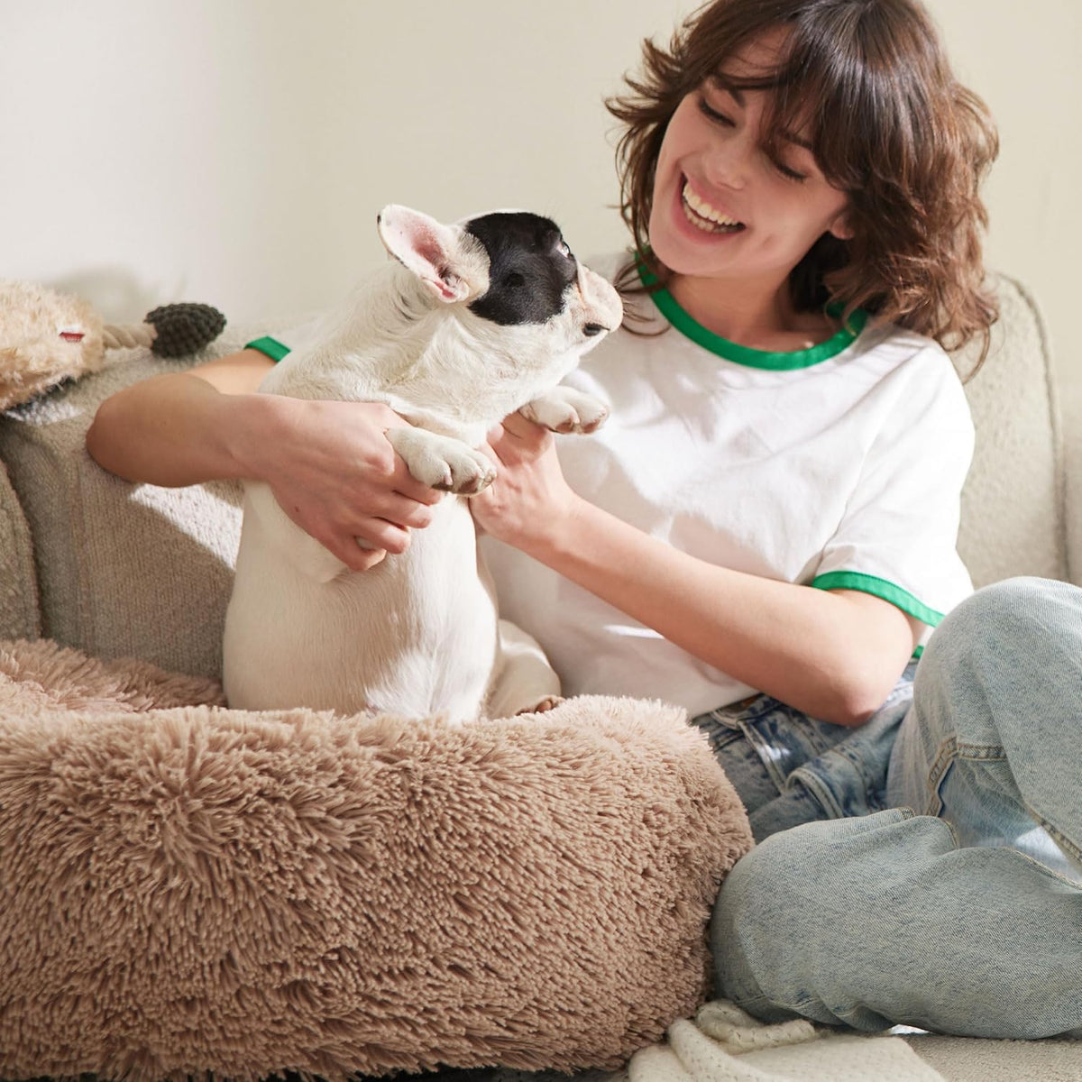 Calming Dog Bed Medium Size Dog Donut Washable Pet Bed,30Ins Camel
