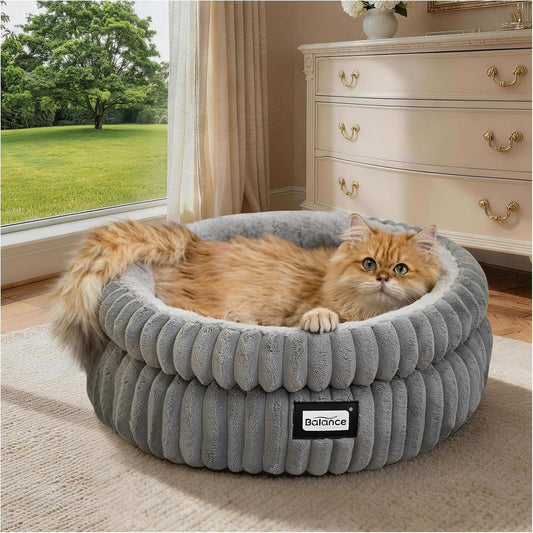 Cat Bed Kitten Bed, Washable round Cat Beds for Indoor Cats, Super Soft Plush Faux Fur Pet Bed for Puppy and Kitten with Anti-Slip Bottom