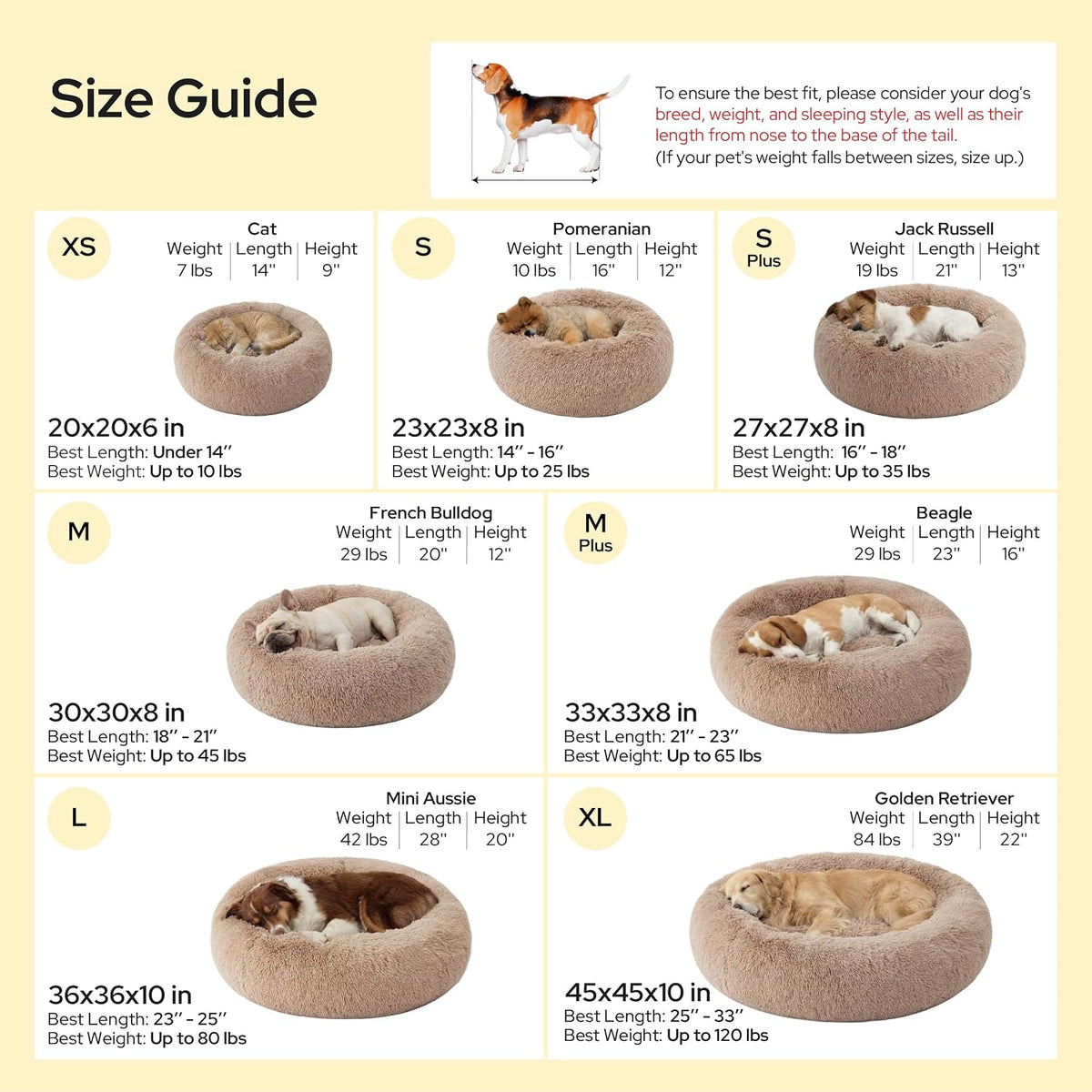 Calming Dog Bed Medium Size Dog Donut Washable Pet Bed,30Ins Camel