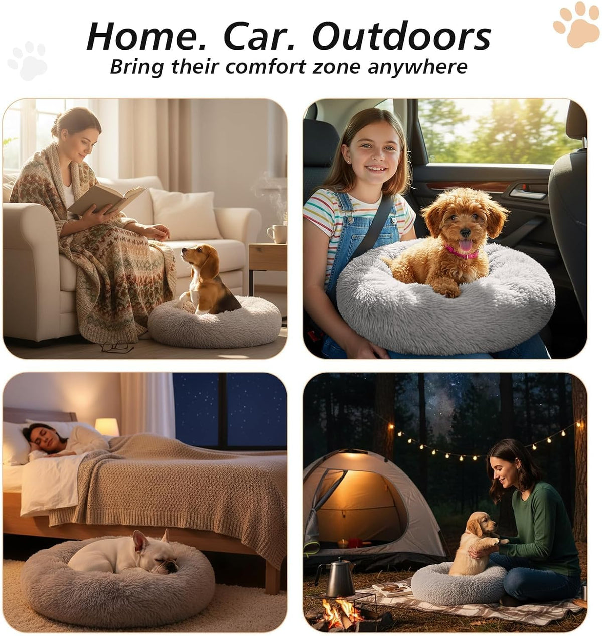 Calming Dog Bed Medium Size Dog, 31In Donut Washable Medium Pet Bed, Anti-Slip & Anti-Anxiety Fluffy Faux Fur round Dogs Bed, Fits up to 45 Lbs Pets (Smoke Grey)