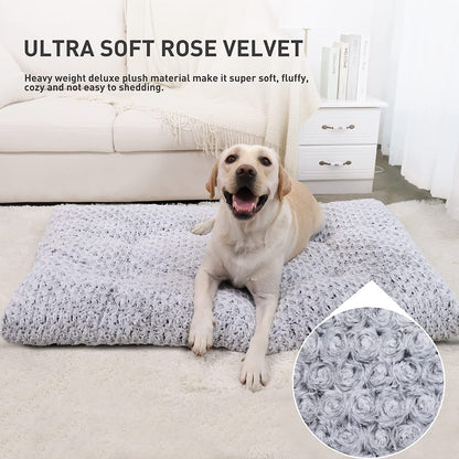Washable Dog Bed Medium Size Dog Crate Bed Plush Pet Mat 35"X23" Gray