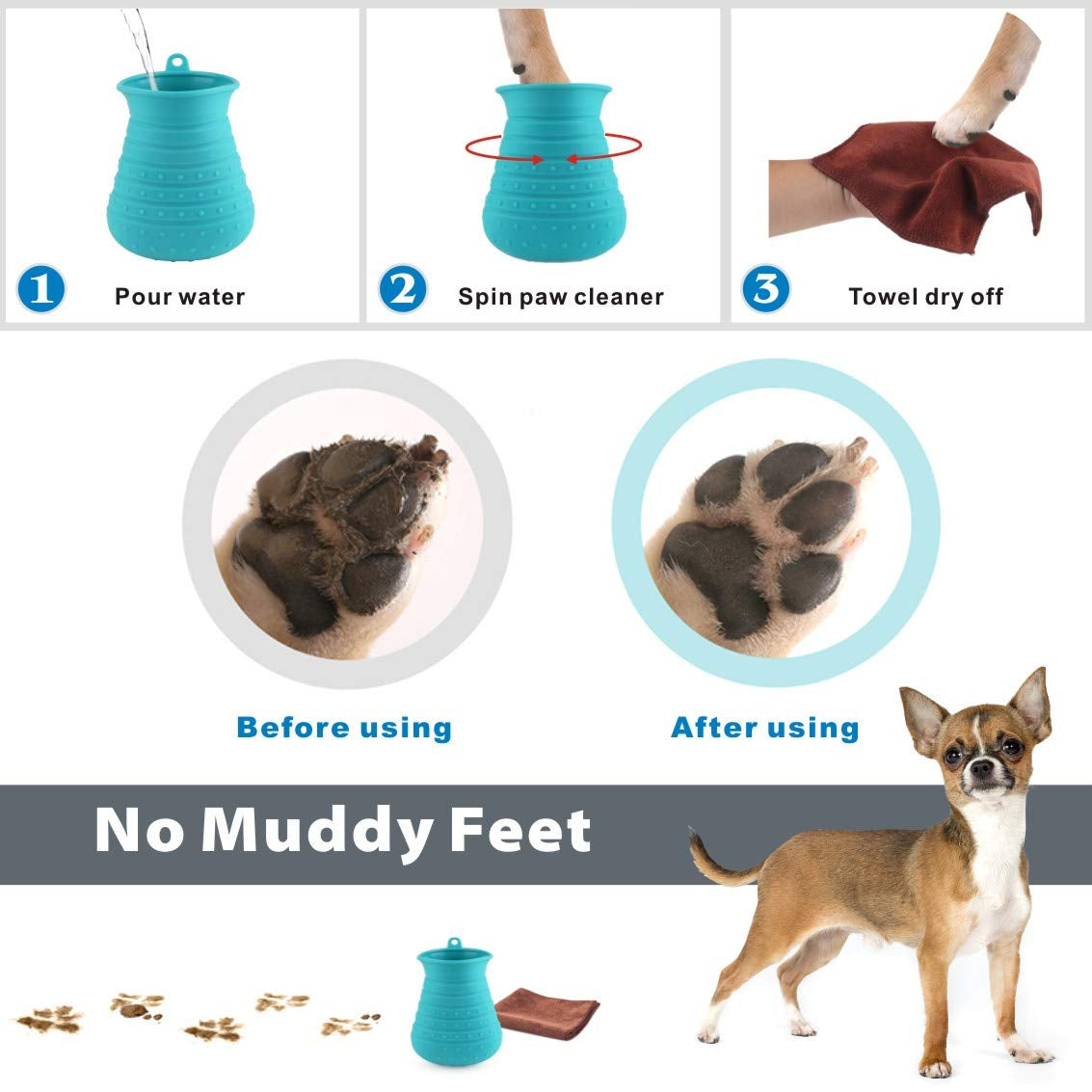 Dog Paw Cleaner Cup with Towel Pet Foot Washer Protable Dog Cleaning Brush for Puppy Cats Massage Grooming Dirty Claws(Blue)