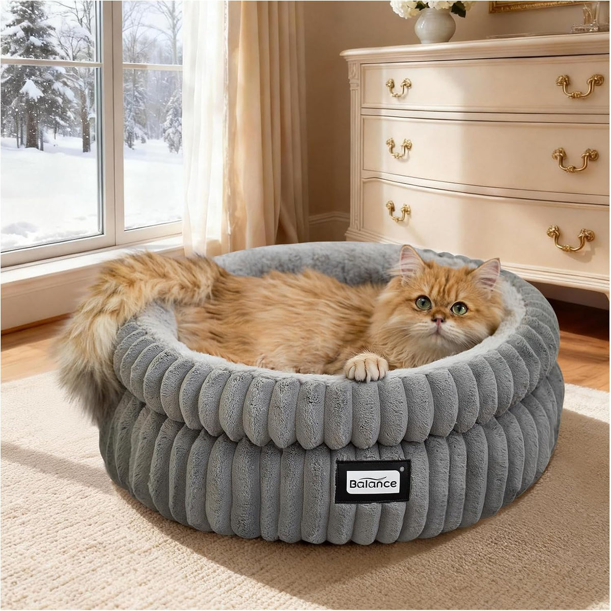 Cat Bed Kitten Bed, Washable round Cat Beds for Indoor Cats, Super Soft Plush Faux Fur Pet Bed for Puppy and Kitten with Anti-Slip Bottom