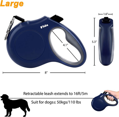 Retractable Dog Leash with Dispenser and Poop Bags,16 Ft, Navy Blue