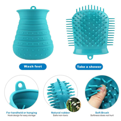 Dog Paw Cleaner Cup with Towel Pet Foot Washer Protable Dog Cleaning Brush for Puppy Cats Massage Grooming Dirty Claws(Blue)
