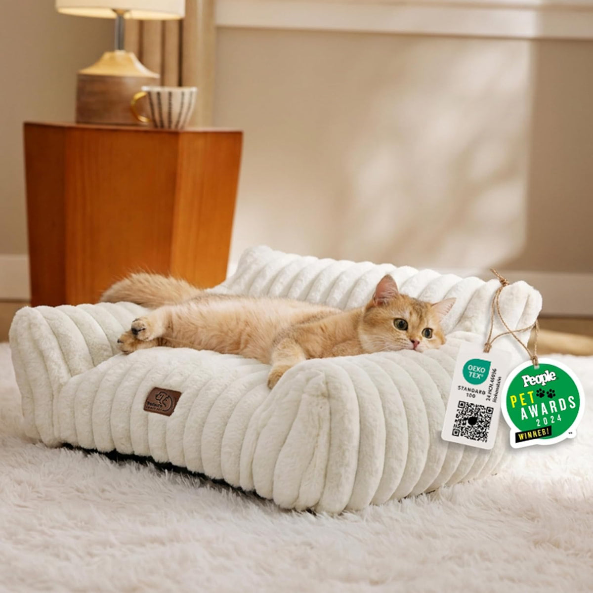Comfyfleece® Shown on TV Fluffy Cute Cat Couch for Pets,24In Cream