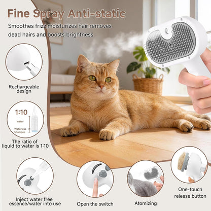 Pet Steam Brush for Dog, Cat Brushes for Indoor Cats - 1 Waterless Shampoo