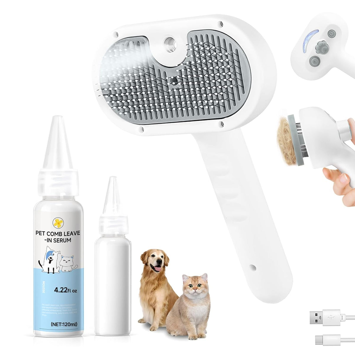 Pet Steam Brush for Dog, Cat Brushes for Indoor Cats - 1 Waterless Shampoo