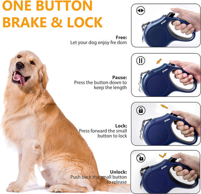 Retractable Dog Leash with Dispenser and Poop Bags,16 Ft, Navy Blue