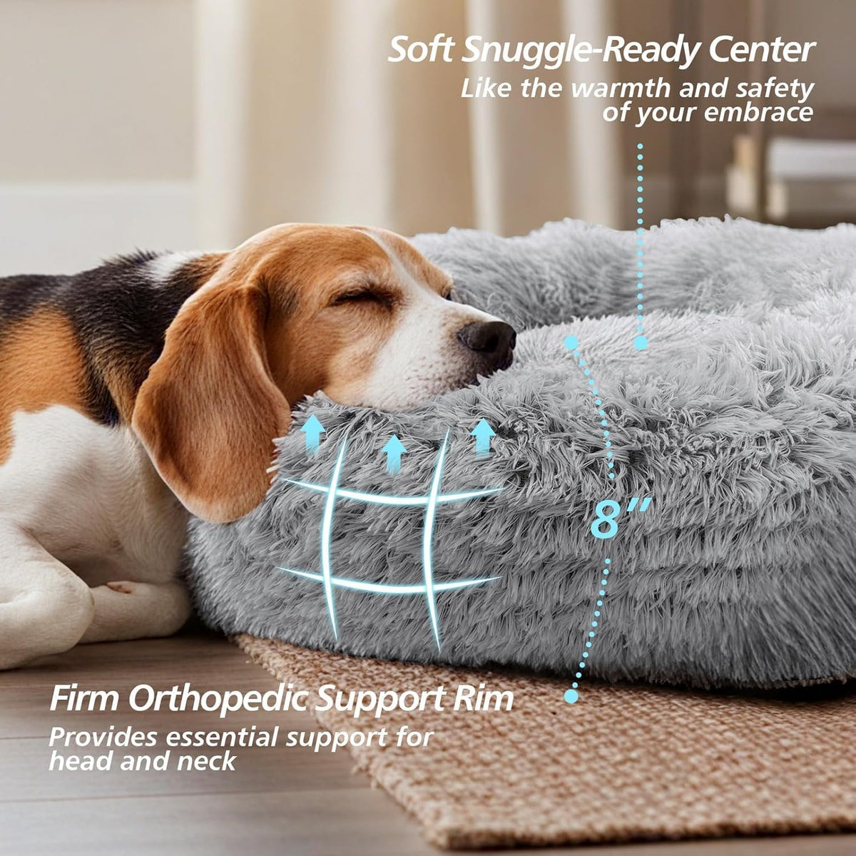 Calming Dog Bed Medium Size Dog, 31In Donut Washable Medium Pet Bed, Anti-Slip & Anti-Anxiety Fluffy Faux Fur round Dogs Bed, Fits up to 45 Lbs Pets (Smoke Grey)