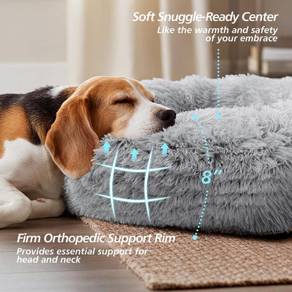 Calming Dog Bed Medium Size Dog, 31In Donut Washable Medium Pet Bed, Anti-Slip & Anti-Anxiety Fluffy Faux Fur round Dogs Bed, Fits up to 45 Lbs Pets (Smoke Grey)